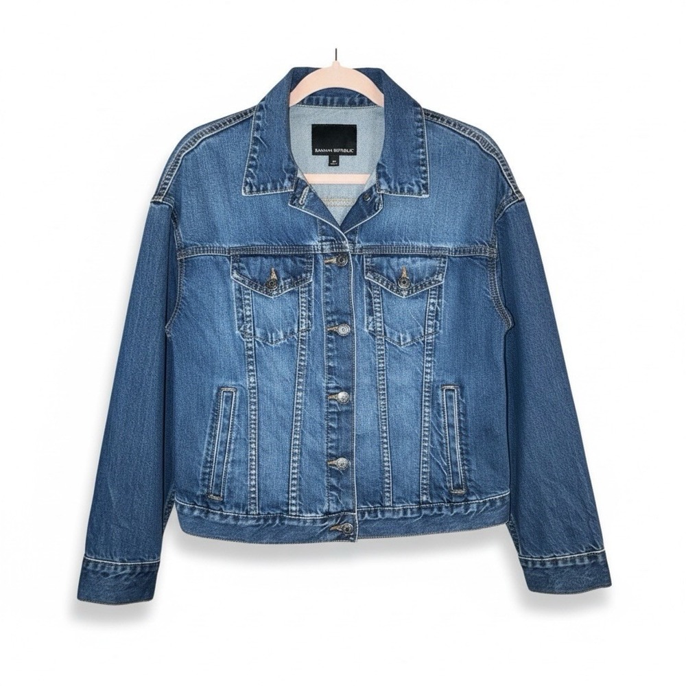 Banana Republic Boyfriend Denim Bomber Oversized Jacket Vintage Blue Wash Sz XS